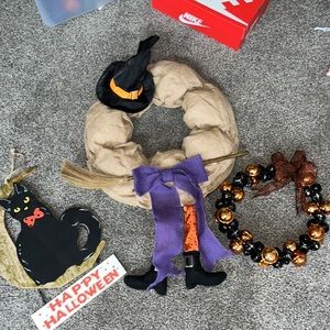 Halloween burlap witch bell wreath cat sign
